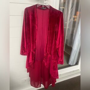 Urban Coco deep red duster velvet with sheer bottom. High low design. Size S